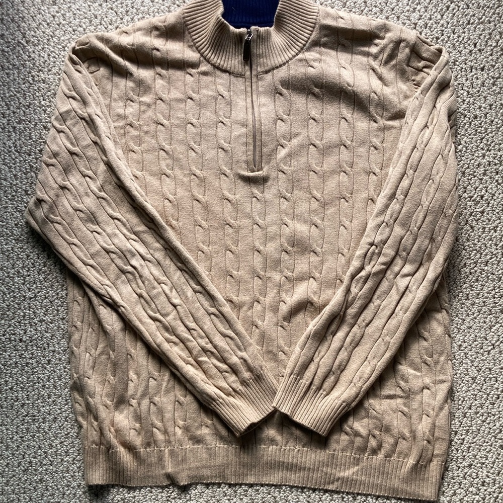 Club Room Tan Zip Up Cable Knit Sweater